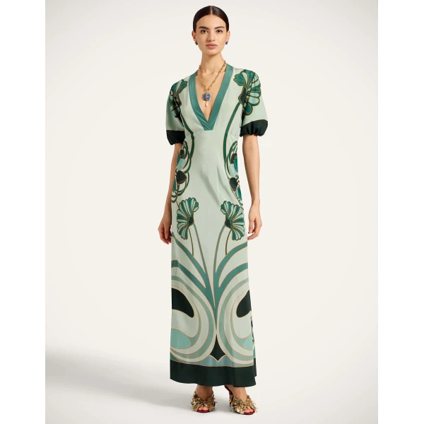 La DoubleJ Marlene Dress Blooming Tulip Placée Mint in Crepe De Chine - Dresses - Milanese Maximalist Fashion at Coveti