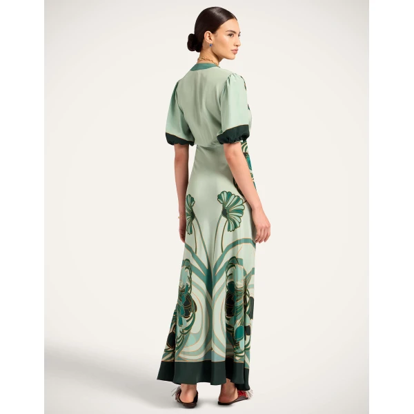 La DoubleJ Marlene Dress Blooming Tulip Placée Mint in Crepe De Chine - Dresses - Milanese Maximalist Fashion at Coveti