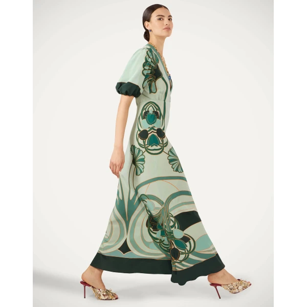La DoubleJ Marlene Dress Blooming Tulip Placée Mint in Crepe De Chine - Dresses - Milanese Maximalist Fashion at Coveti