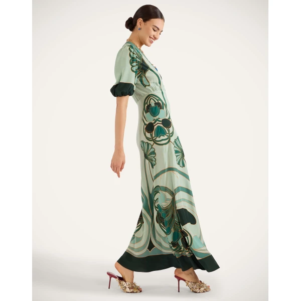 La DoubleJ Marlene Dress Blooming Tulip Placée Mint in Crepe De Chine - Dresses - Milanese Maximalist Fashion at Coveti