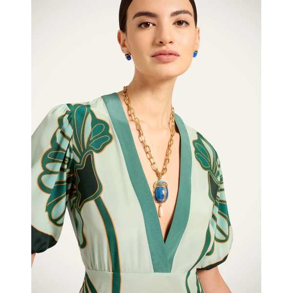 La DoubleJ Marlene Dress Blooming Tulip Placée Mint in Crepe De Chine - Dresses - Milanese Maximalist Fashion at Coveti
