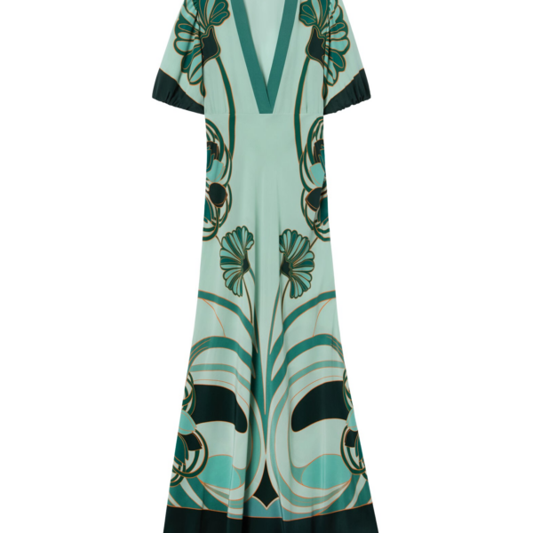 La DoubleJ Marlene Dress Blooming Tulip Placée Mint in Crepe De Chine - Dresses - Milanese Maximalist Fashion at Coveti