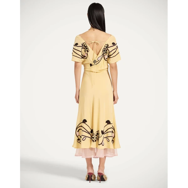 La DoubleJ Marlene Dress Honeysuckle Tricolor Placée Yellow in Crepe De Chine - Dresses - Milanese Maximalist Fashion at Coveti