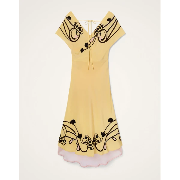 La DoubleJ Marlene Dress Honeysuckle Tricolor Placée Yellow in Crepe De Chine - Dresses - Milanese Maximalist Fashion at Coveti
