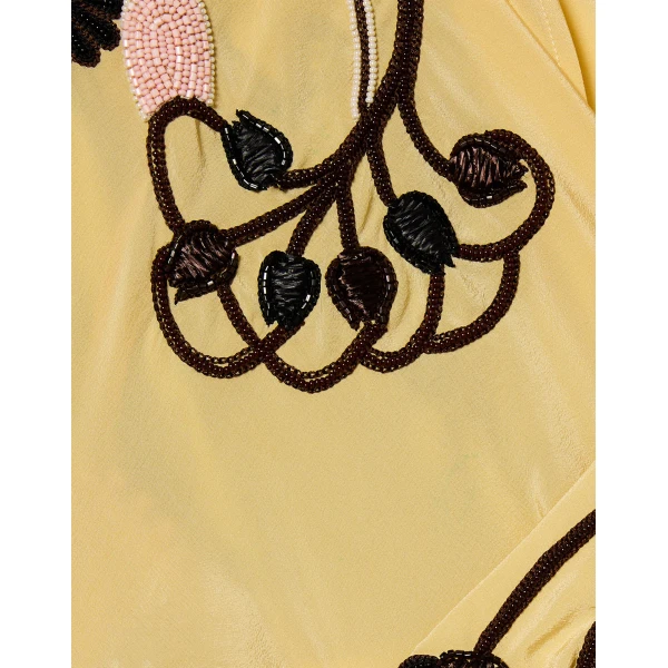 La DoubleJ Marlene Dress Honeysuckle Tricolor Placée Yellow in Crepe De Chine - Dresses - Milanese Maximalist Fashion at Coveti
