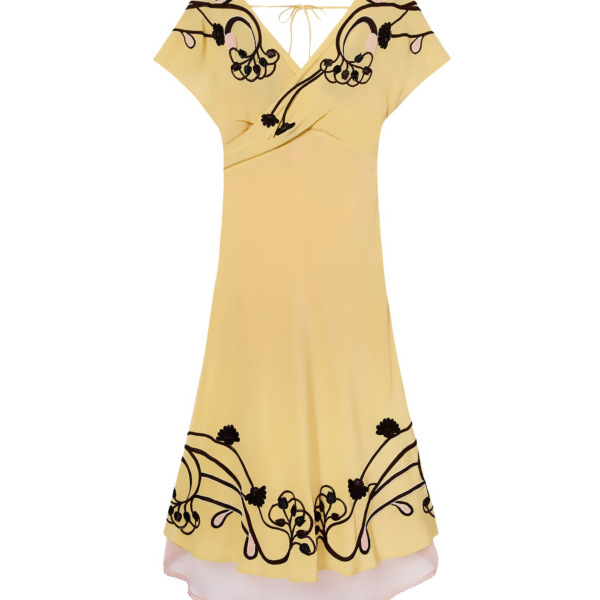 La DoubleJ Marlene Dress Honeysuckle Tricolor Placée Yellow in Crepe De Chine - Dresses - Milanese Maximalist Fashion at Coveti
