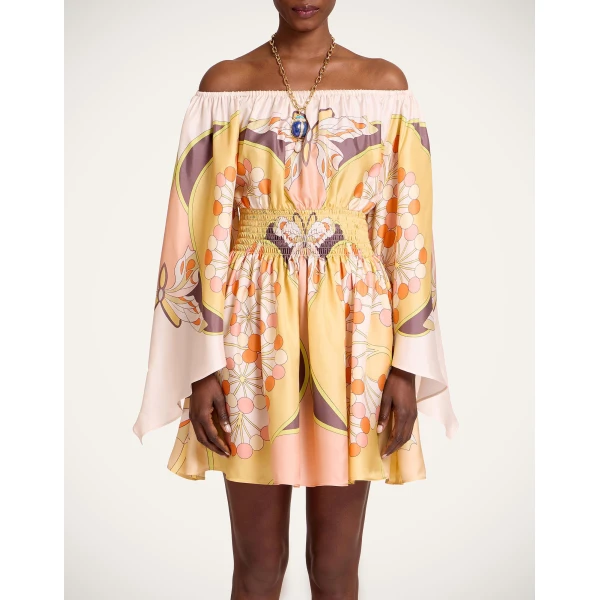 La DoubleJ Marlene Dress Solid Purple in Crepe De Chine Embroidered - Dresses - Milanese Maximalist Fashion at Coveti