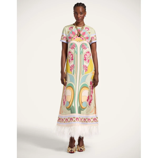 La DoubleJ Mini Column Dress Peonies Blue in Jacquard - Dresses - Milanese Maximalist Fashion at Coveti