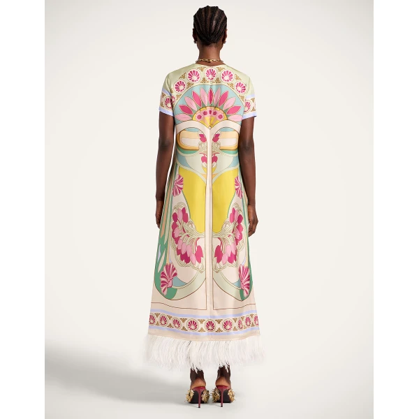 La DoubleJ Mini Column Dress Peonies Blue in Jacquard - Dresses - Milanese Maximalist Fashion at Coveti