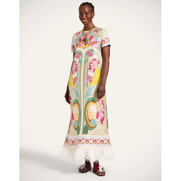 La DoubleJ Mini Column Dress Peonies Blue in Jacquard - Dresses - Milanese Maximalist Fashion at Coveti