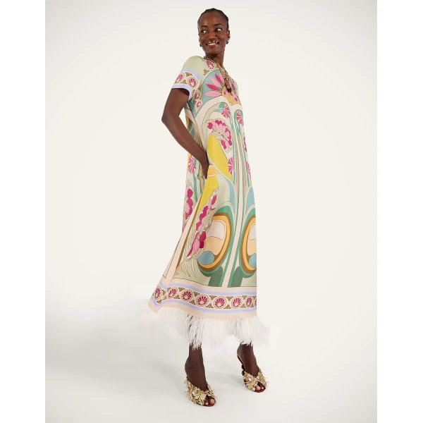 La DoubleJ Mini Column Dress Peonies Blue in Jacquard - Dresses - Milanese Maximalist Fashion at Coveti