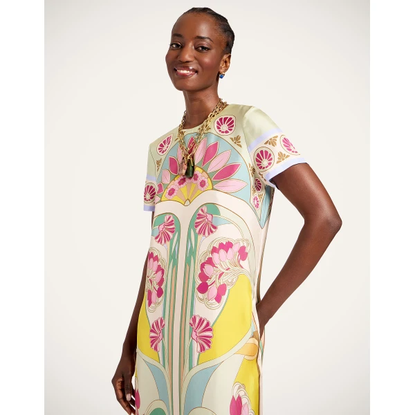 La DoubleJ Mini Column Dress Peonies Blue in Jacquard - Dresses - Milanese Maximalist Fashion at Coveti