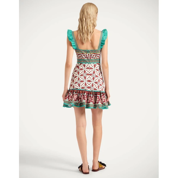 La DoubleJ Mini Gingerbread Dress Pagoda Placée Rust in Flat Cotton Stretch - Dresses - Milanese Maximalist Fashion at Coveti