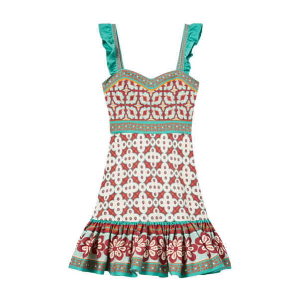 La DoubleJ Mini Gingerbread Dress Pagoda Placée Rust in Flat Cotton Stretch - Dresses - Milanese Maximalist Fashion at Coveti