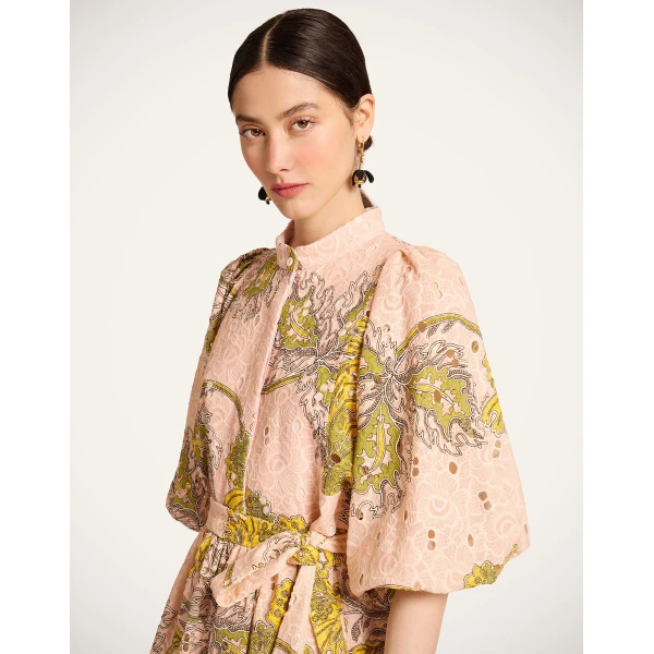 La DoubleJ Mini Portofino Dress Swathe Pink in Cotton Sangallo Lace - Dresses - Milanese Maximalist Fashion at Coveti