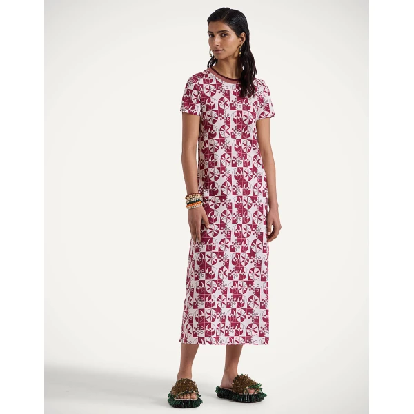La DoubleJ Mini Supreme Swing Dress Queen Peony Placée Blue in Sablé Satin - Dresses - Milanese Maximalist Fashion at Coveti