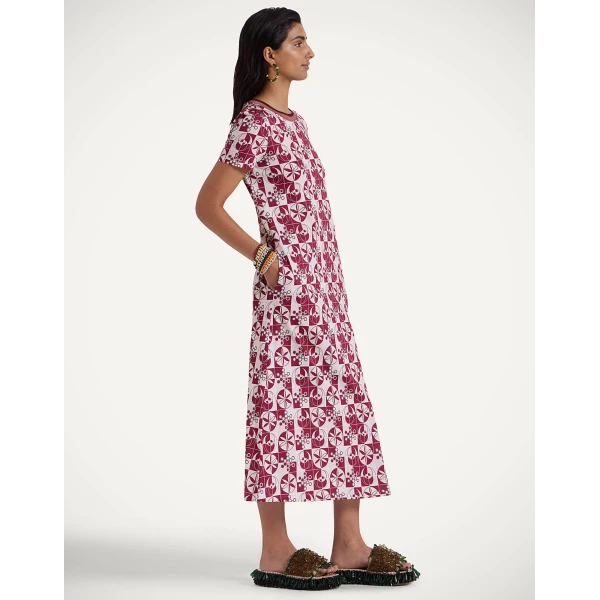 La DoubleJ Mini Supreme Swing Dress Queen Peony Placée Blue in Sablé Satin - Dresses - Milanese Maximalist Fashion at Coveti