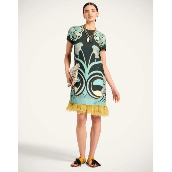 La DoubleJ Mini Swing Dress Big Flower in Silk Twill - Dresses - Milanese Maximalist Fashion at Coveti
