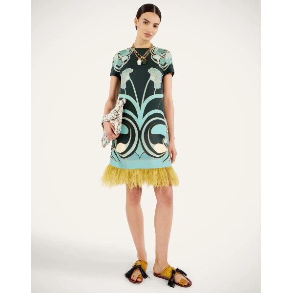La DoubleJ Mini Swing Dress Big Flower in Silk Twill - Dresses - Milanese Maximalist Fashion at Coveti