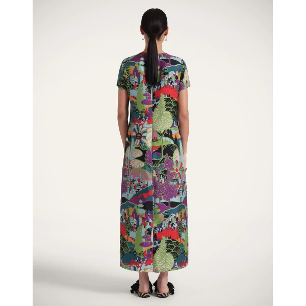 La DoubleJ Mini Swing Dress Blooming Tulip Placée Dark Green in Silk Twill with Feathers - Dresses - Milanese Maximalist Fashion at Coveti