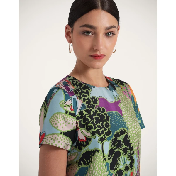 La DoubleJ Mini Swing Dress Blooming Tulip Placée Dark Green in Silk Twill with Feathers - Dresses - Milanese Maximalist Fashion at Coveti
