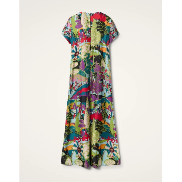 La DoubleJ Mini Swing Dress Blooming Tulip Placée Dark Green in Silk Twill with Feathers - Dresses - Milanese Maximalist Fashion at Coveti