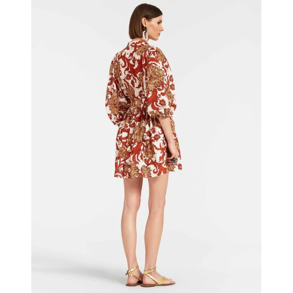 La DoubleJ Mini Swing Dress Florette Tiles Ecru in Cotton Mix Jacquard With Scallop - Dresses - Milanese Maximalist Fashion at Coveti