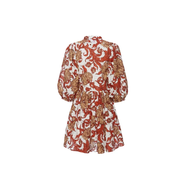 La DoubleJ Mini Swing Dress Florette Tiles Ecru in Cotton Mix Jacquard With Scallop - Dresses - Milanese Maximalist Fashion at Coveti