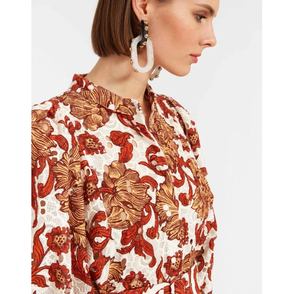 La DoubleJ Mini Swing Dress Florette Tiles Ecru in Cotton Mix Jacquard With Scallop - Dresses - Milanese Maximalist Fashion at Coveti