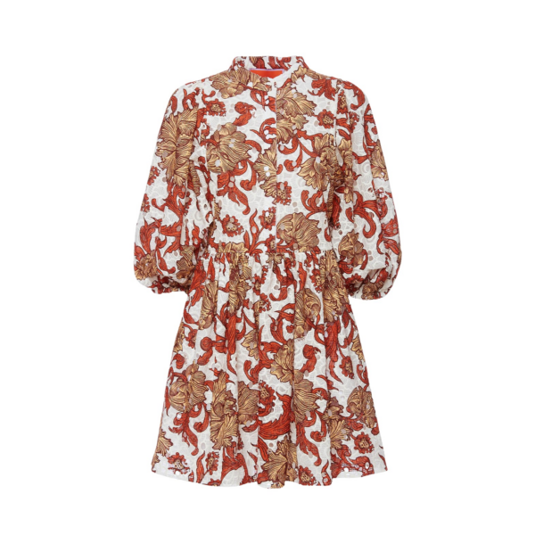 La DoubleJ Mini Swing Dress Florette Tiles Ecru in Cotton Mix Jacquard With Scallop - Dresses - Milanese Maximalist Fashion at Coveti
