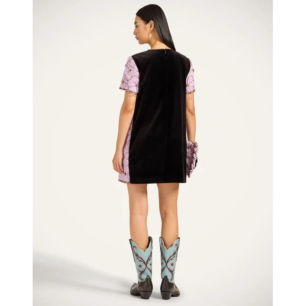 La DoubleJ Mini Swing Dress Solid Lilac in Crystal Chiffon Embroidery - Dresses - Milanese Maximalist Fashion at Coveti