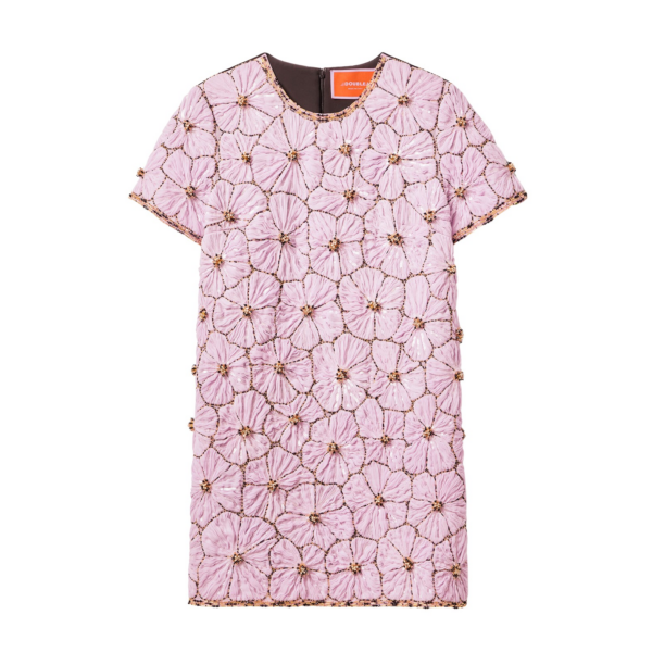 La DoubleJ Mini Swing Dress Solid Lilac in Crystal Chiffon Embroidery - Dresses - Milanese Maximalist Fashion at Coveti
