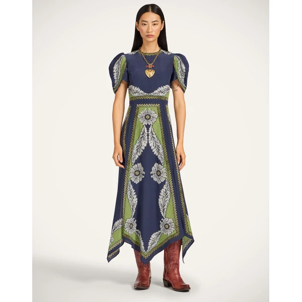 La DoubleJ Mini Swing Dress Swathe Pink in Silk Twill With Feathers - Dresses - Milanese Maximalist Fashion at Coveti
