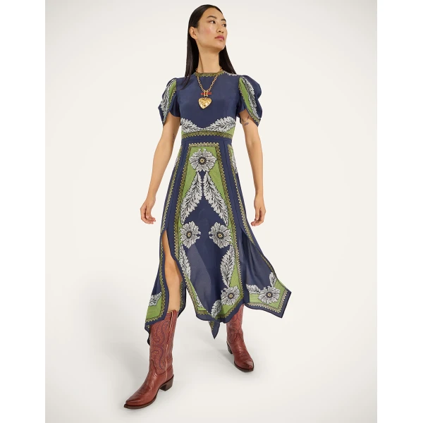 La DoubleJ Mini Swing Dress Swathe Pink in Silk Twill With Feathers - Dresses - Milanese Maximalist Fashion at Coveti