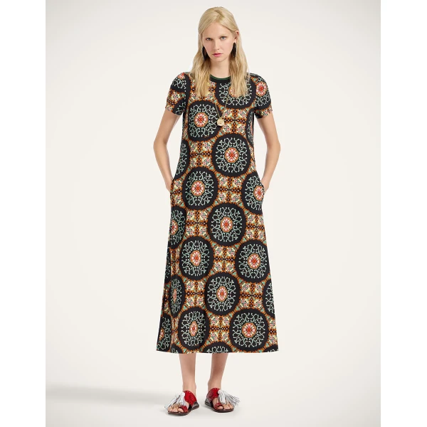 La DoubleJ Mini Swing Dress Tulip Pale Pink in Embroidered Jacquard - Dresses - Milanese Maximalist Fashion at Coveti