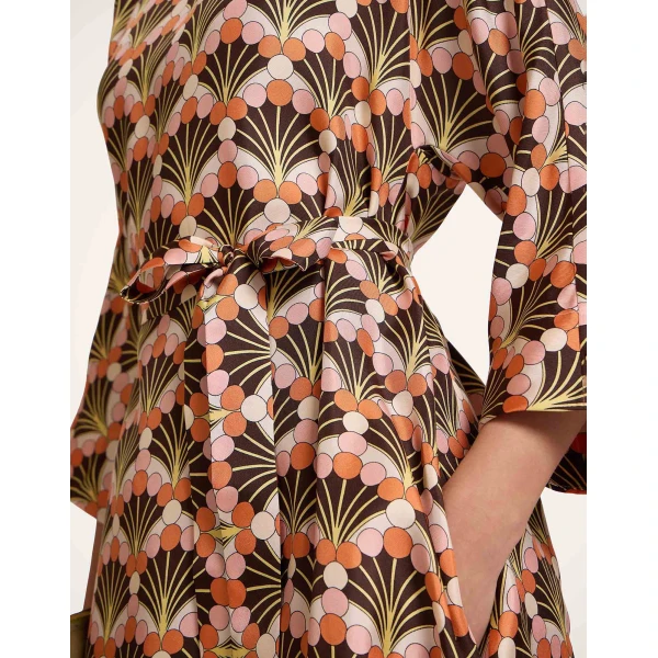 La DoubleJ Muumuu Dress Round Neck Florette Fan Brown in Silk Twill - Dresses - Milanese Maximalist Fashion at Coveti