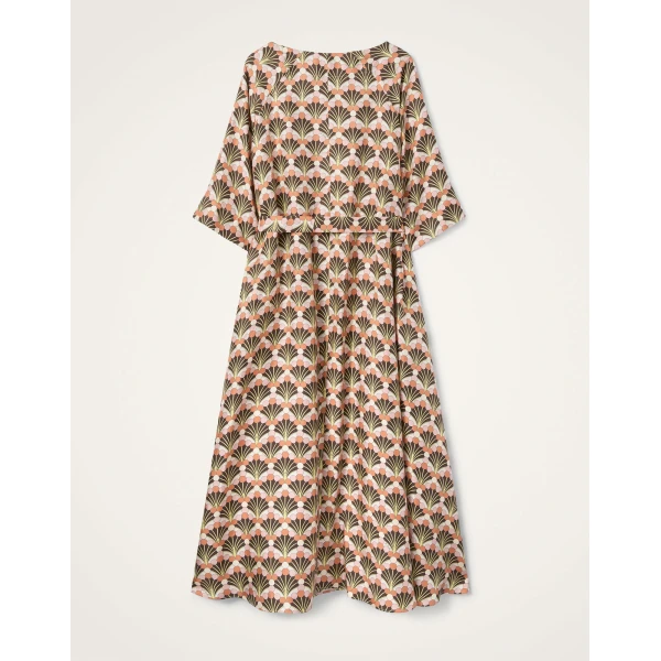 La DoubleJ Muumuu Dress Round Neck Florette Fan Brown in Silk Twill - Dresses - Milanese Maximalist Fashion at Coveti