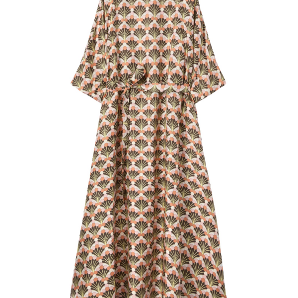 La DoubleJ Muumuu Dress Round Neck Florette Fan Brown in Silk Twill - Dresses - Milanese Maximalist Fashion at Coveti