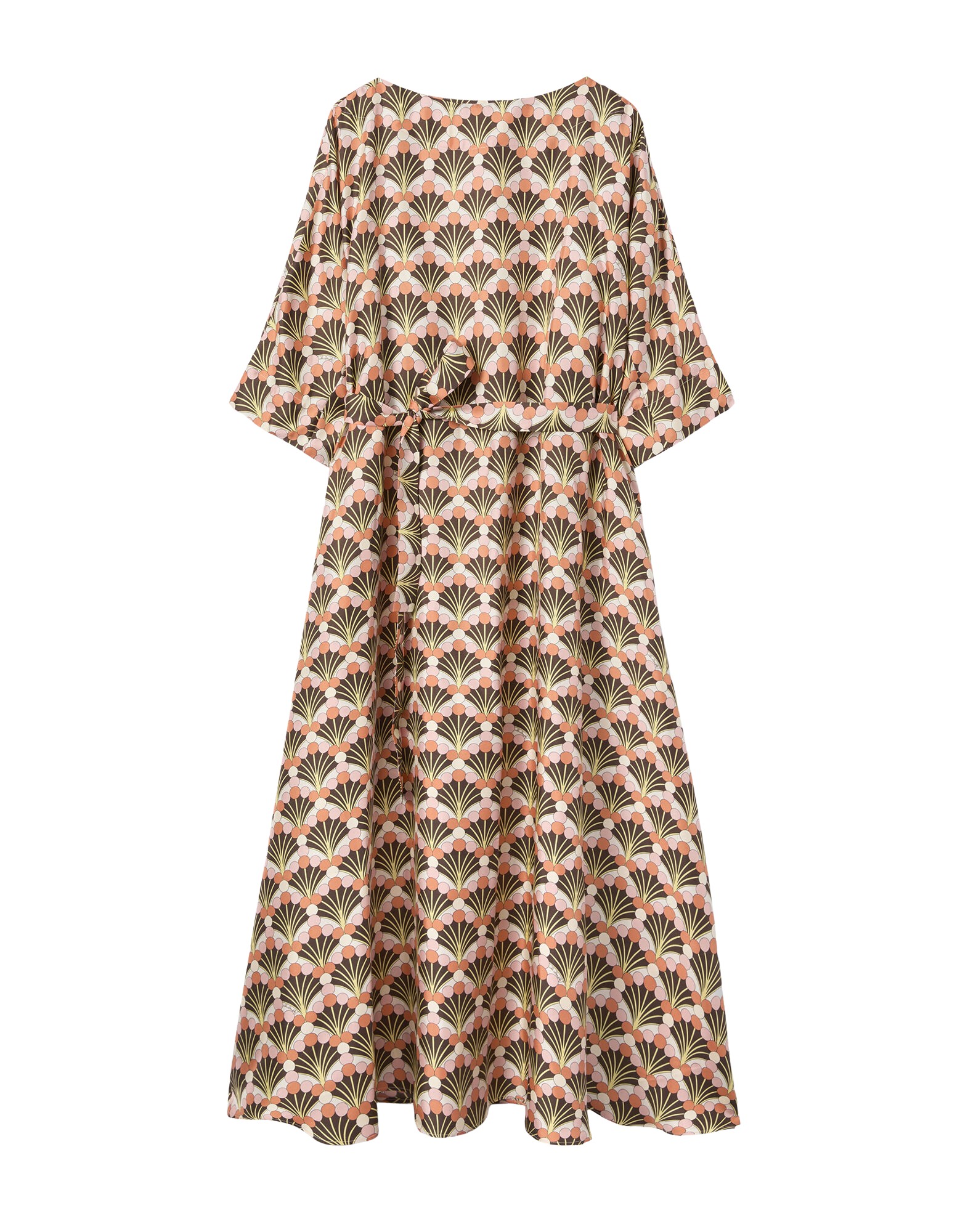 La DoubleJ Muumuu Dress Round Neck Florette Fan Brown in Silk Twill - Dresses - Milanese Maximalist Fashion at Coveti