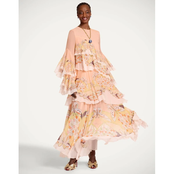 La DoubleJ Muumuu Dress Round Neck Tangle Light Blue in Silk Twill - Dresses - Milanese Maximalist Fashion at Coveti