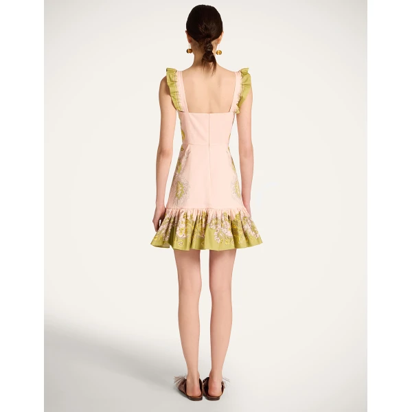 La DoubleJ Naiad Dress Florette Placée Pale Pink in Silk Chiffon - Dresses - Milanese Maximalist Fashion at Coveti