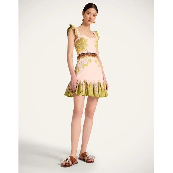 La DoubleJ Naiad Dress Florette Placée Pale Pink in Silk Chiffon - Dresses - Milanese Maximalist Fashion at Coveti