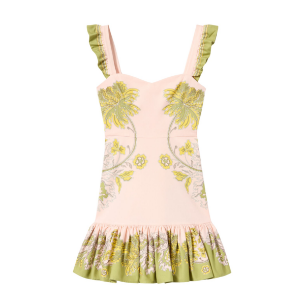 La DoubleJ Naiad Dress Florette Placée Pale Pink in Silk Chiffon - Dresses - Milanese Maximalist Fashion at Coveti