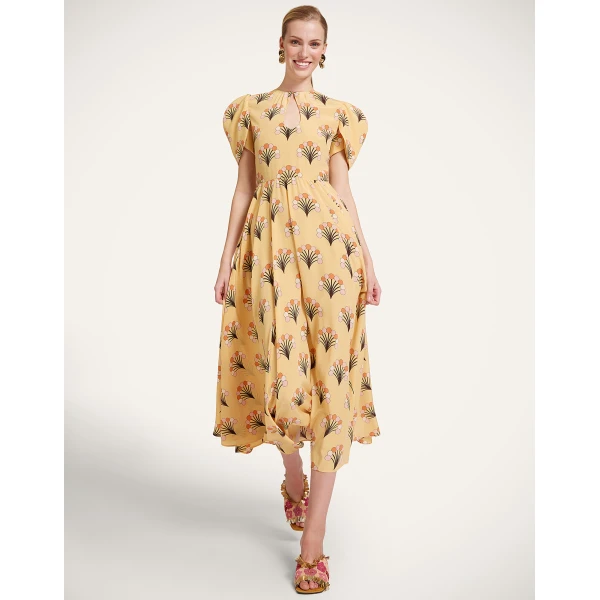 La DoubleJ Petal Dress Florette Yellow in Crepe De Chine - Dresses - Milanese Maximalist Fashion at Coveti