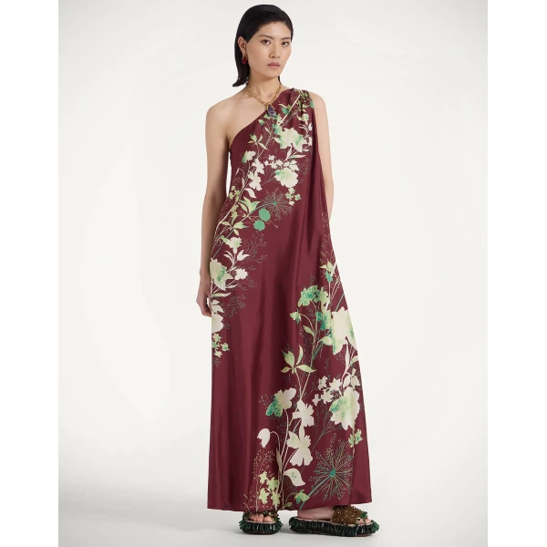 La DoubleJ Roy Dress Woodland Placée Burgundy in Silk Twill - Dresses - Milanese Maximalist Fashion at Coveti