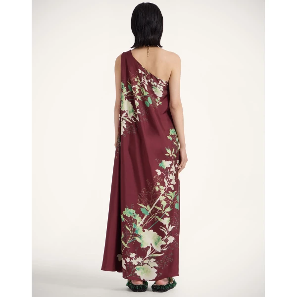 La DoubleJ Roy Dress Woodland Placée Burgundy in Silk Twill - Dresses - Milanese Maximalist Fashion at Coveti