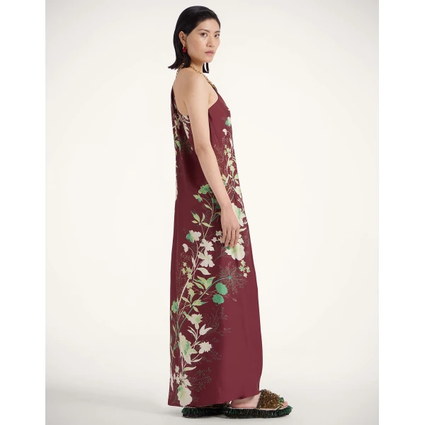 La DoubleJ Roy Dress Woodland Placée Burgundy in Silk Twill - Dresses - Milanese Maximalist Fashion at Coveti