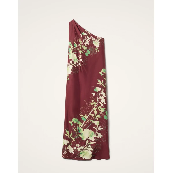 La DoubleJ Roy Dress Woodland Placée Burgundy in Silk Twill - Dresses - Milanese Maximalist Fashion at Coveti