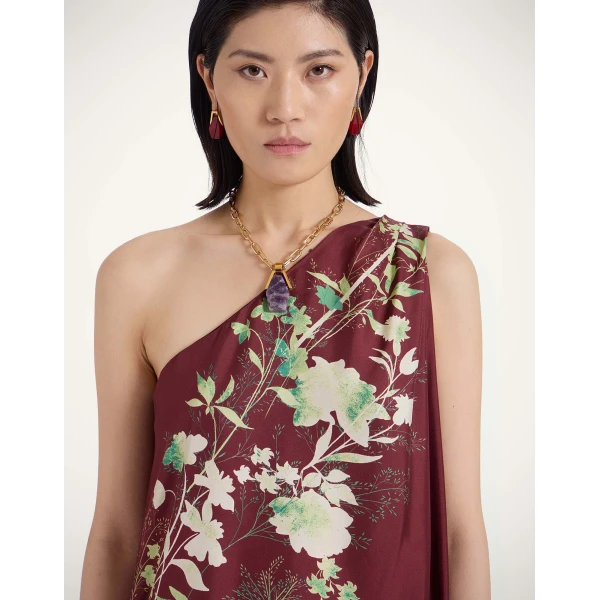 La DoubleJ Roy Dress Woodland Placée Burgundy in Silk Twill - Dresses - Milanese Maximalist Fashion at Coveti