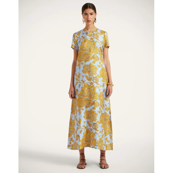 La DoubleJ San Carlo Dress Florette Placée Fuchsia in Silk Twill - Dresses - Milanese Maximalist Fashion at Coveti